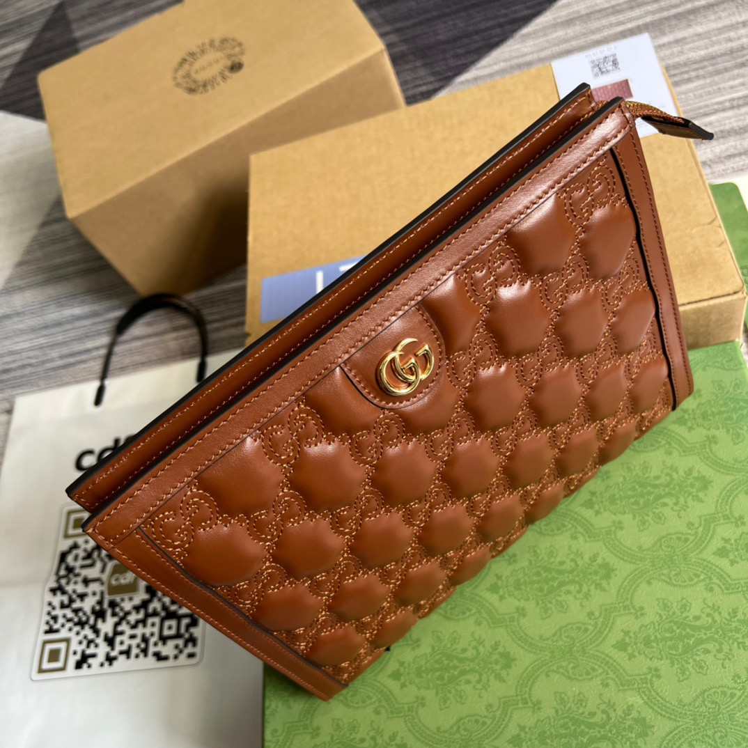 Gvc*1 GG Matelassé Pouch Black/Brown/ Grey For Women‎ 723780 UM8IG 1000 10.6 in/ 27 cm