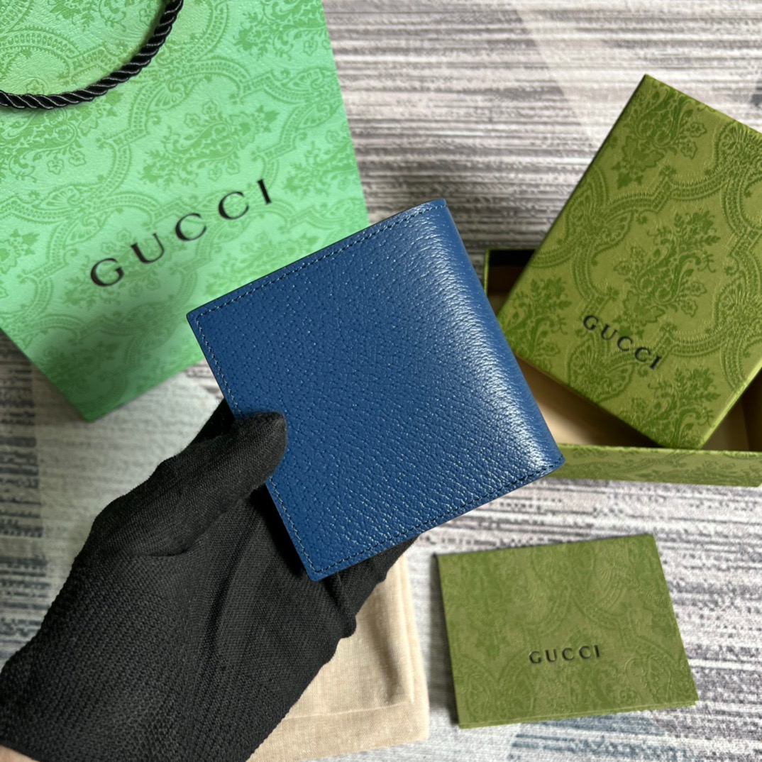 Gvc*1 GG Marmont Bi-Fold Wallet Black/Blue For Men 4.3in/11cm ‎428726 1T56F 1000