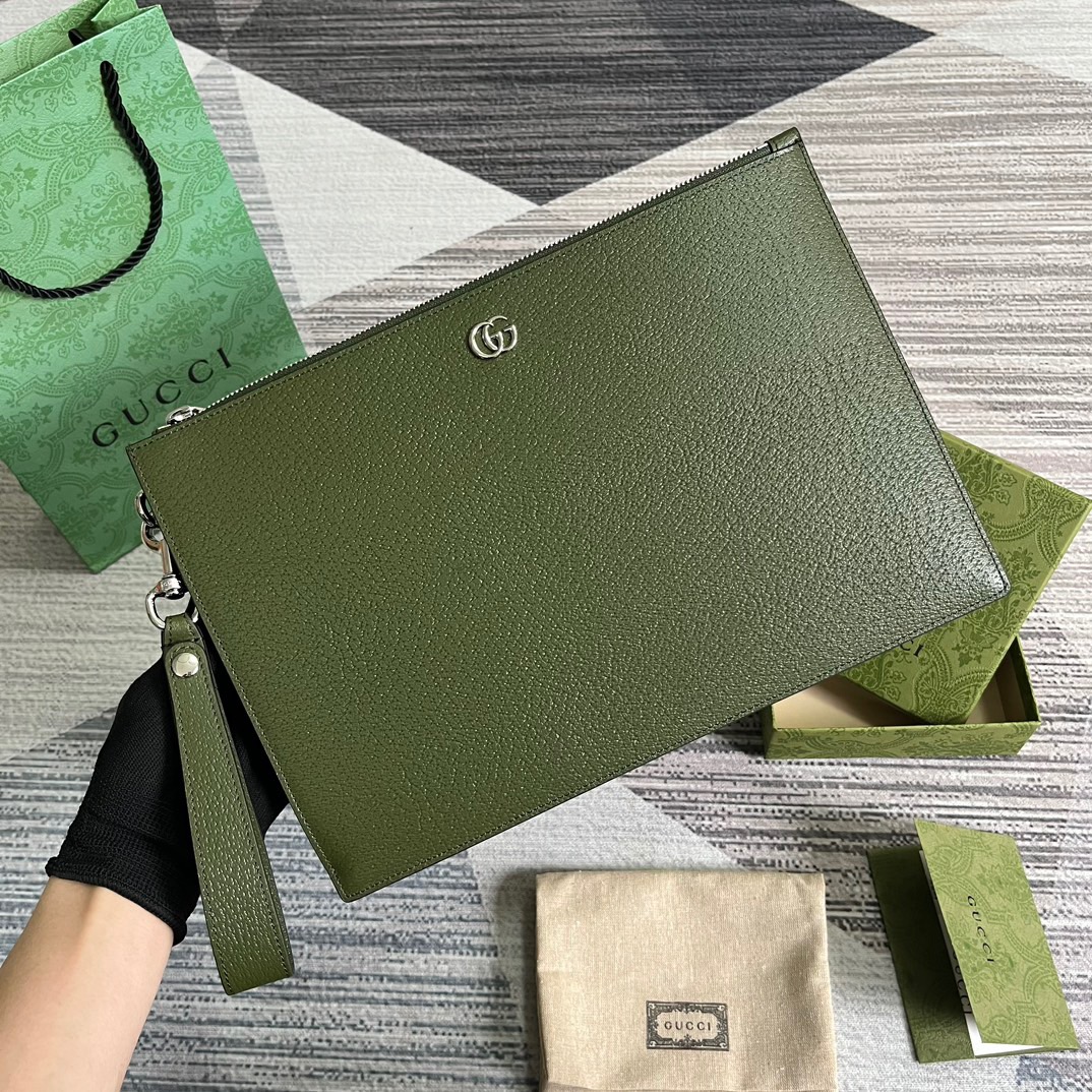 Gvc*1 GG Marmont Pouch Green For Men 12in/30.5cm 475317 DJ20F 3352