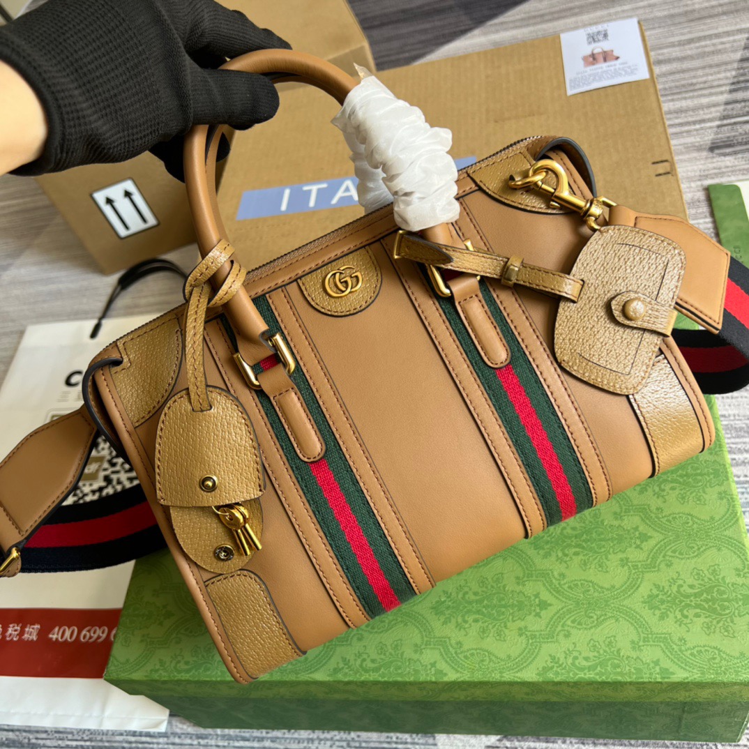 Gvc*1 Small Bauletto Top Handle Bag With Double G White/Brown For Men 10.6in/27cm