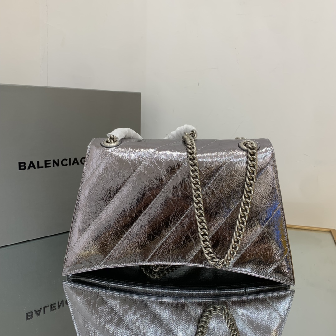 Ba1en*iaga Crush Medium Chain Bag Black/Silver For Women‎ 12.2in/31cm