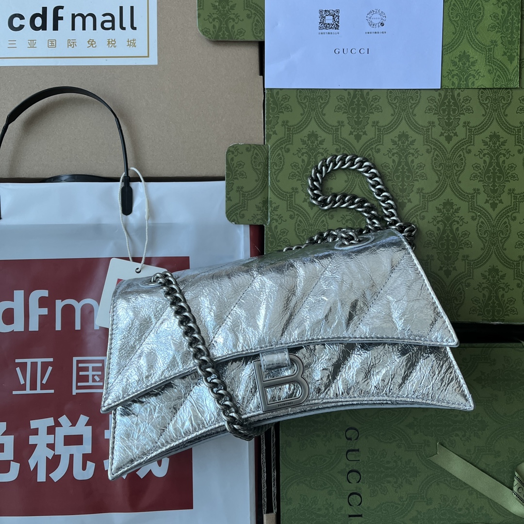 Ba1en*iaga Crush Small Chain Bag Black/Silver/White For Women‎ 9.8in/24.9cm 716351210IY1000