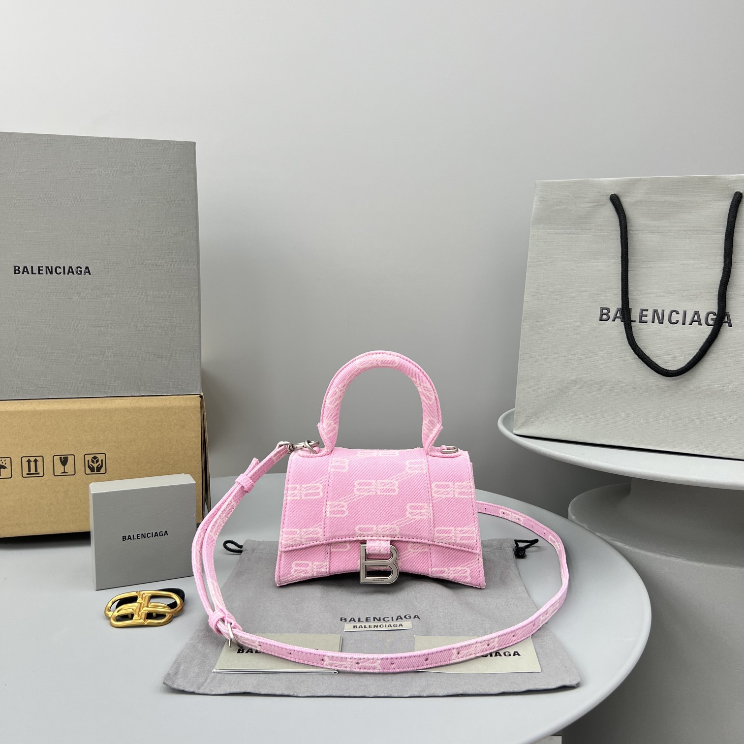 Ba1en*iaga Hourglass XS Handbag Pink/Blue For Women‎ 7.4in/18.8cm