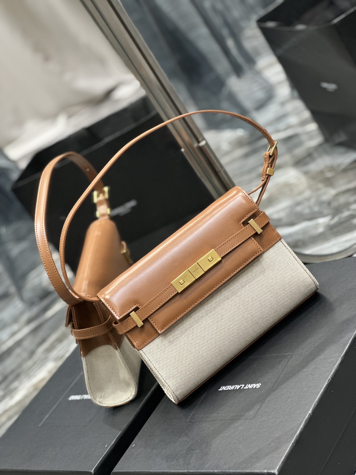 Sa1nt Lau*nt Manhattan Small Shoulder Bag Brown For Women‎ 9.4in/24cm