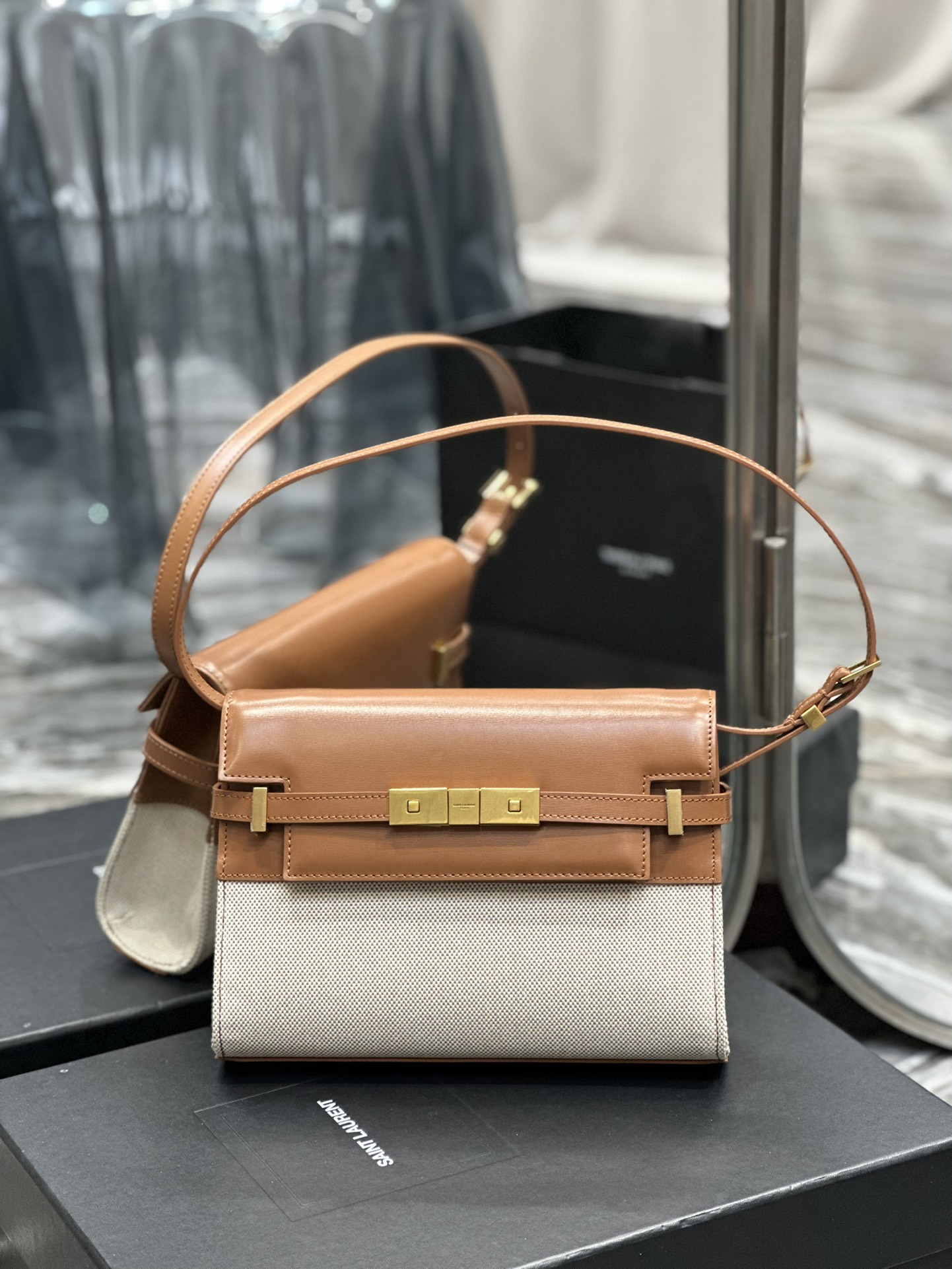 Sa1nt Lau*nt Manhattan Small Shoulder Bag Brown For Women‎ 9.4in/24cm
