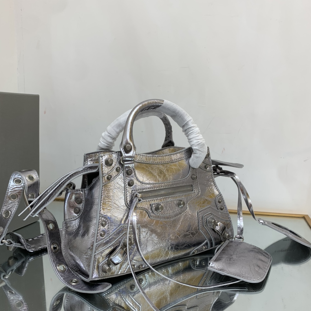 Ba1en*iaga Neo Cagole City Small Handbag Black/Silver For Women‎ 13in/33cm