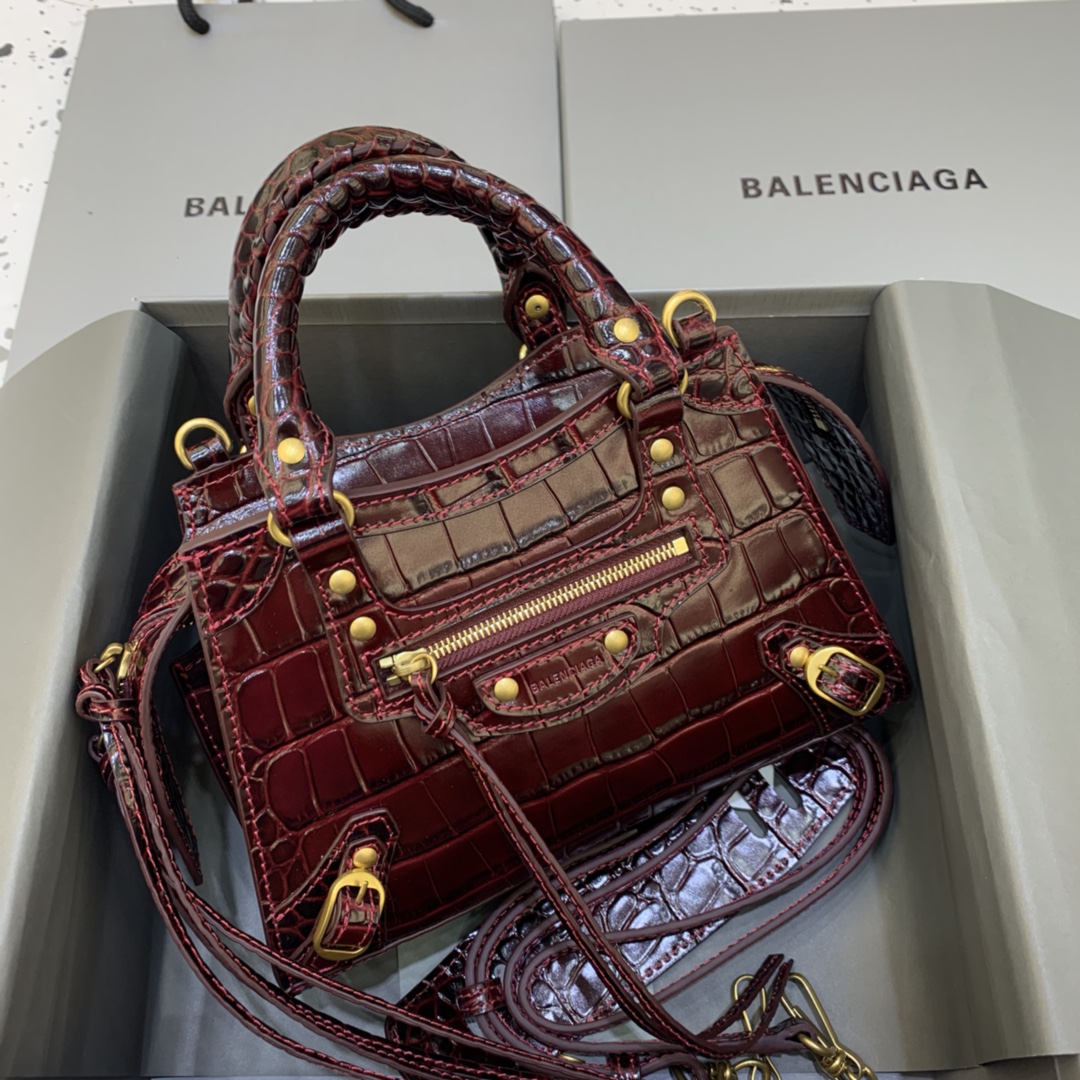 Ba1en*iaga Neo Classic Mini Handbag Black/Burgundy For Women‎ 8.6in/21.8cm