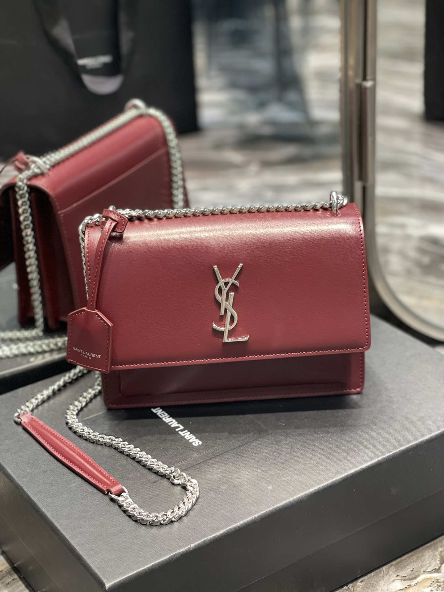Sa1nt Lau*nt Sunset Medium Chain Bag Red For Women‎ 8.6in/22cm