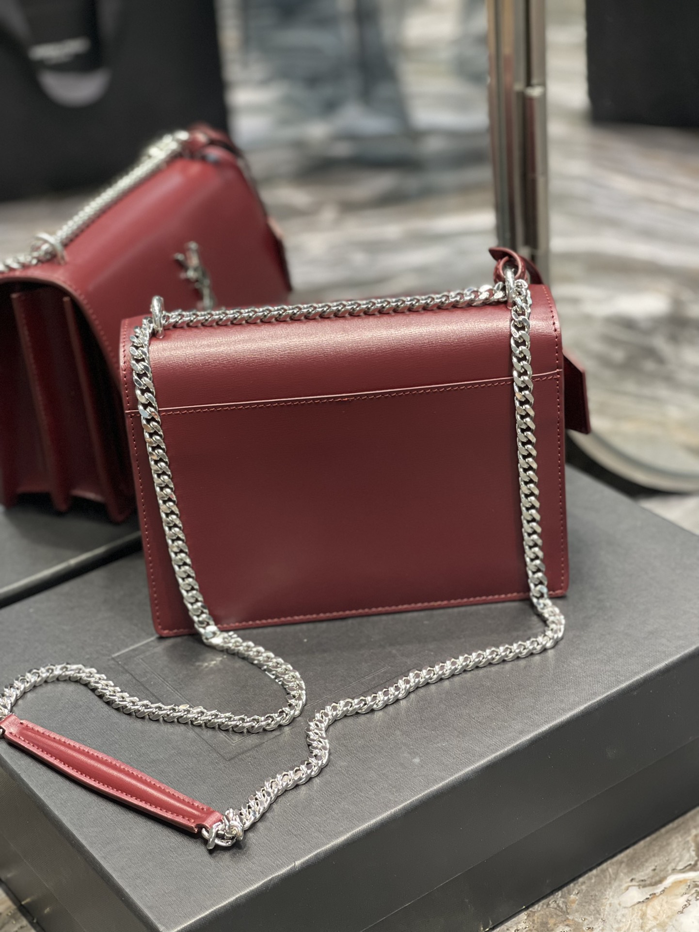 Sa1nt Lau*nt Sunset Medium Chain Bag Red For Women‎ 8.6in/22cm
