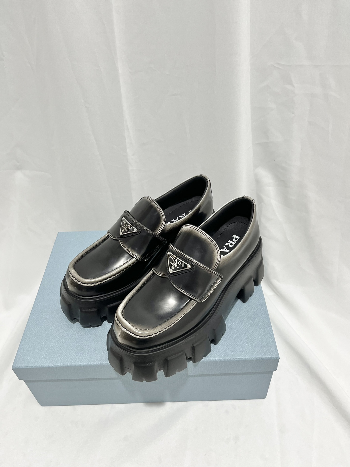 Pra*a Monolith Ombré Brushed Loafers Light Black For Women 2.1 in/ 5.5cm