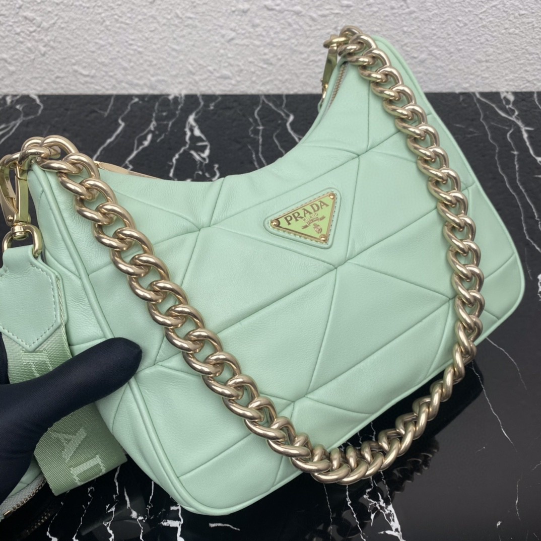 Pra*a Padded Hobo Bag Beige/Green For Women 9.5 in / 24 cm 1BC151_RDJN_F0F24_V_O1O
