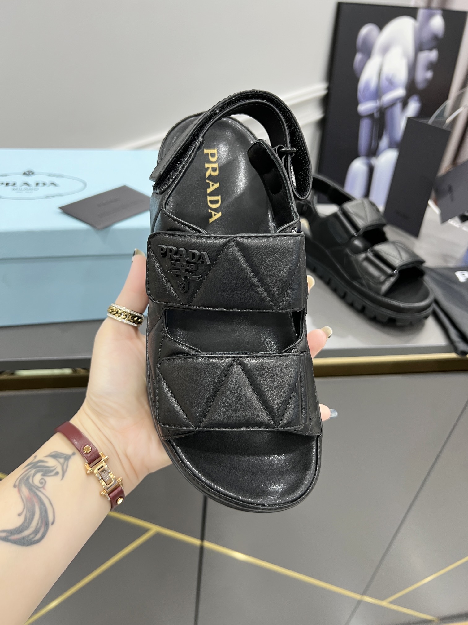 Pra*a Padded Nappa Sandals Black For Women 0.8 in/ 2cm 1X721M_038_F0002_F_020