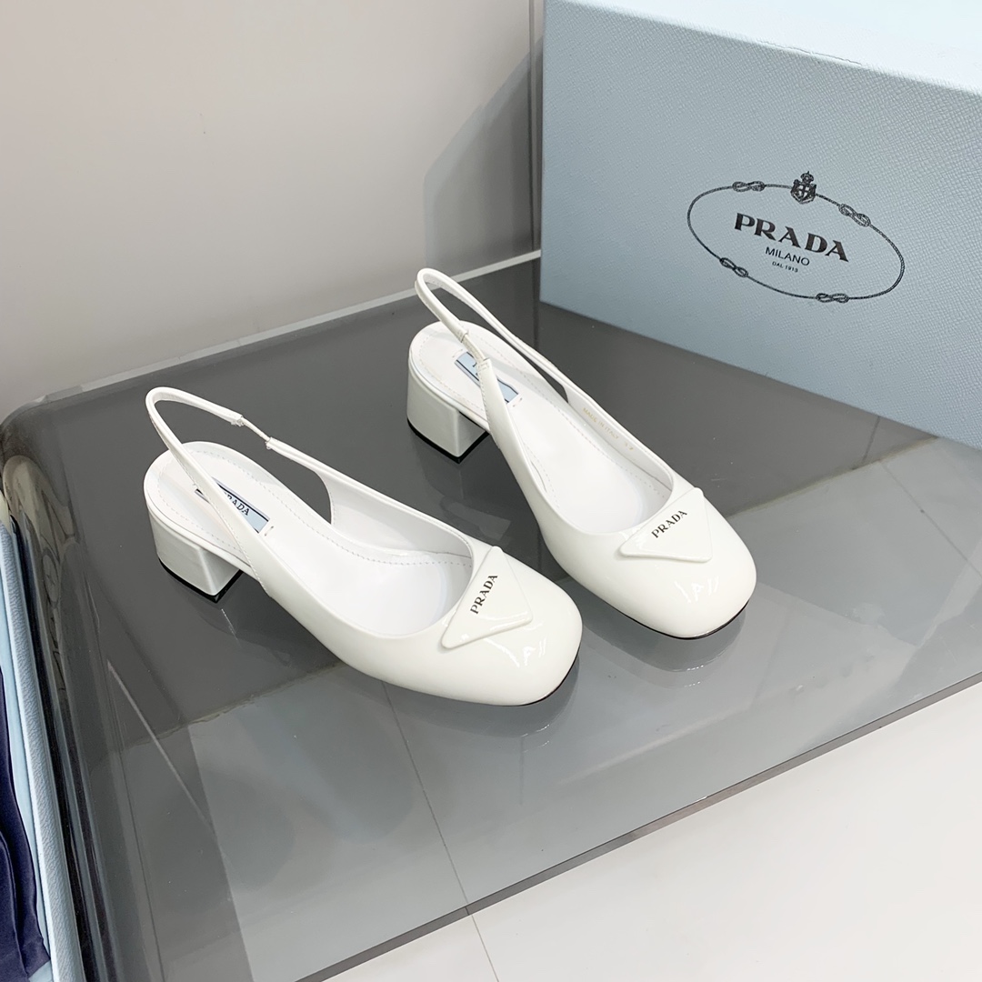 Pra*a Patent Slingback Pumps White For Women 2.1 in/ 5.5 cm