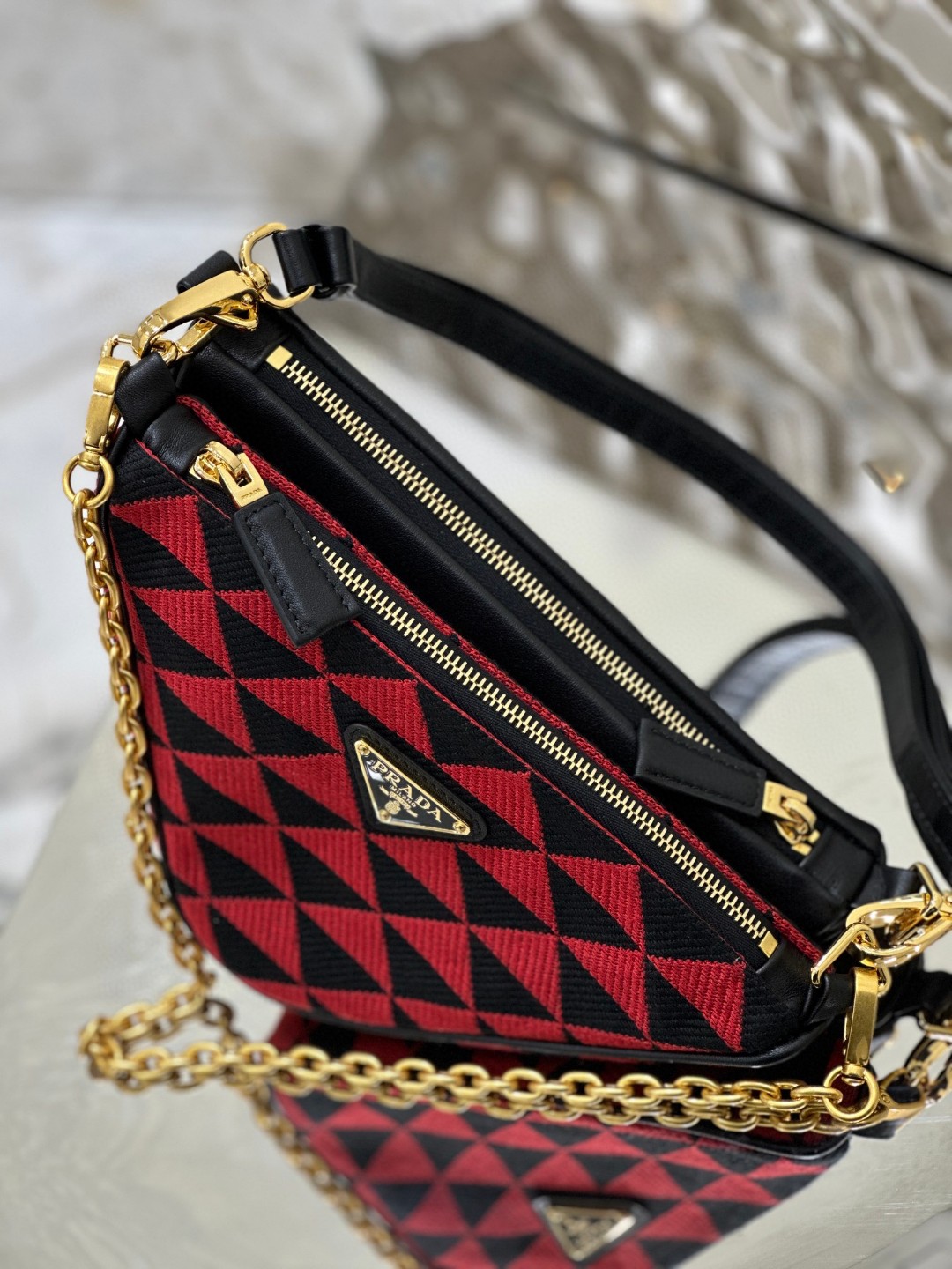 Pra*a Symbole Fabric Mini Bag Red/Beige For Women 11 in / 28 cm 1BC176_2FPN_F0V1I_V_OOO