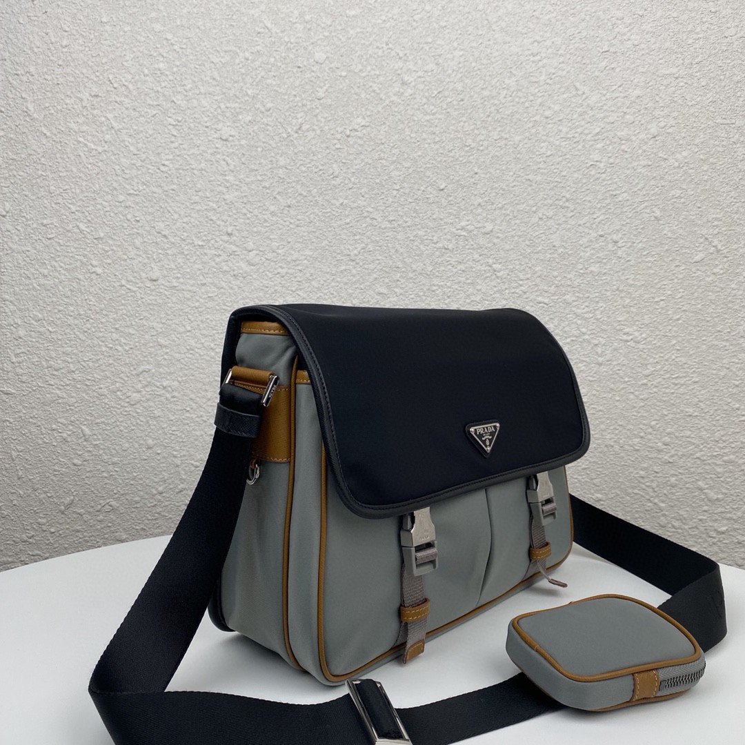 Pra*a Saffiano Shoulder Bag Grey and Black For Women 12.6 in / 32 cm