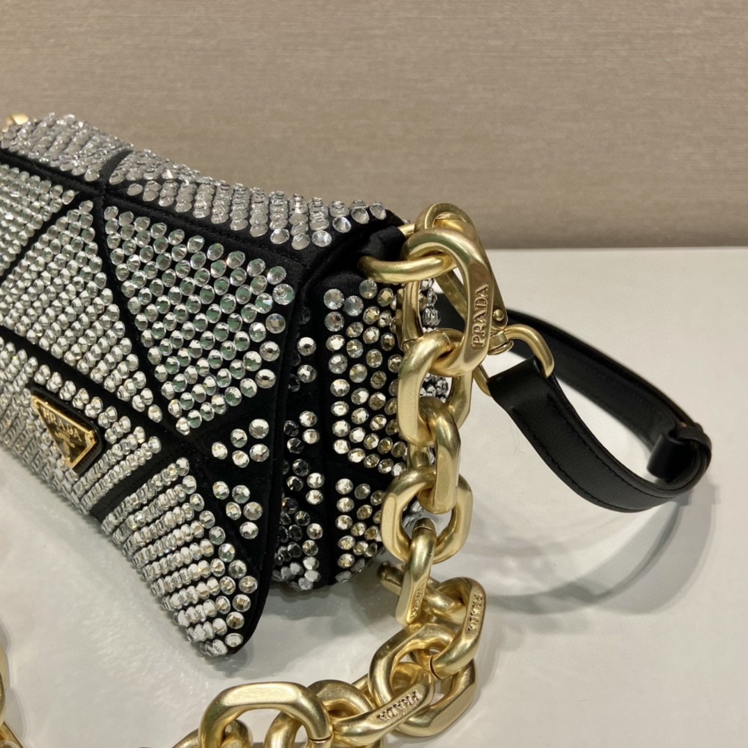 Pra*a Satin Mini-Bag With Crystals Black For Women 6.7 in / 17 cm 1BD329_2AWL_F0522_V_QOO
