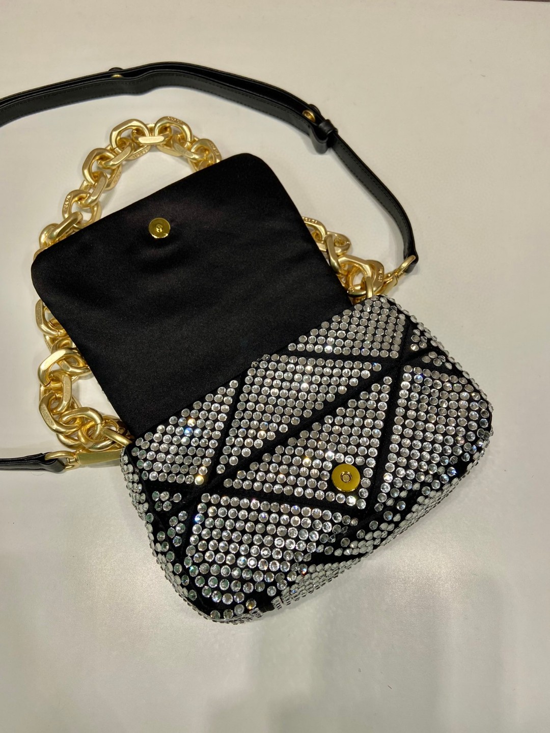 Pra*a Satin Mini-Bag With Crystals Black For Women 6.7 in / 17 cm 1BD329_2AWL_F0522_V_QOO