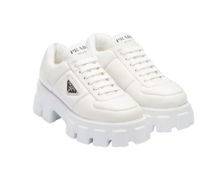 Pra*a Soft Padded Nappa Lace-Up Shoes White For Women 2.1 in/ 5.5 cm 1E119N_2DL8_F0009_F_055