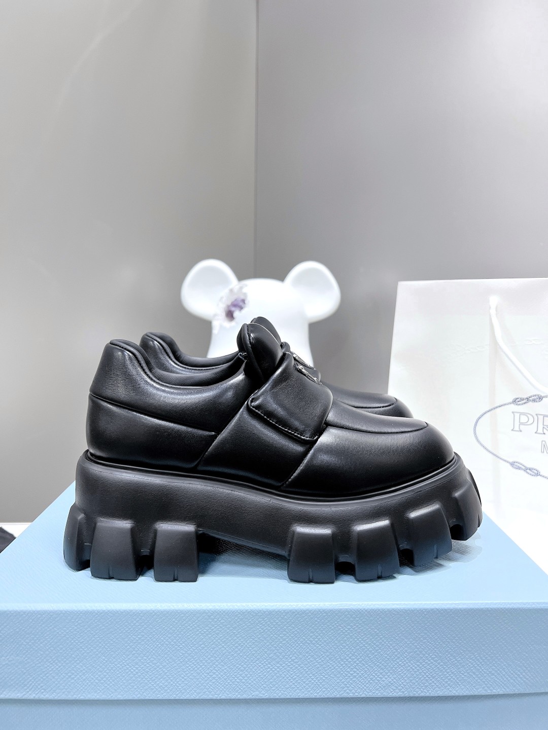 Pra*a Soft Padded Nappa Loafers Black For Women 2.1 in/ 5.5 cm 1D125N_2DL8_F0002_F_055