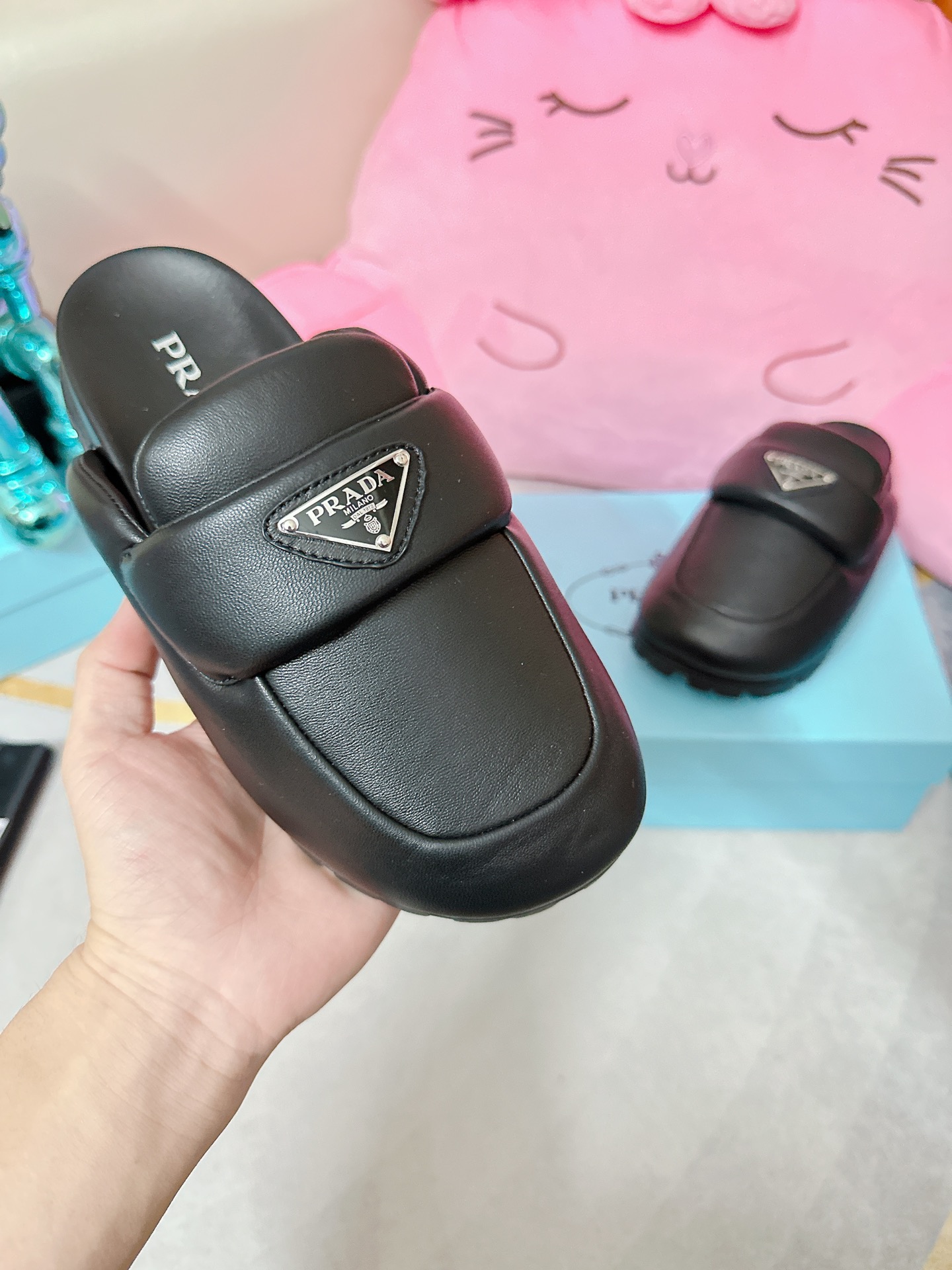 Pra*a Soft Padded Nappa Sabots Black For Women 0.8 in/ 2cm 1S084N_2DL8_F0002_F_020
