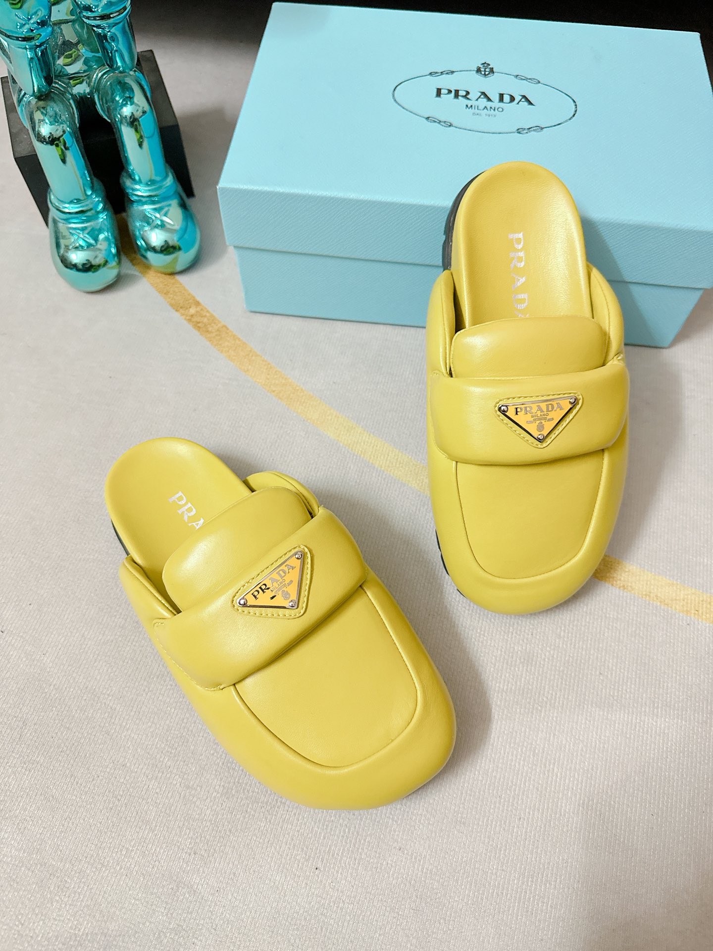 Pra*a Soft Padded Nappa Sabots Yellow For Women 0.8 in/ 2cm