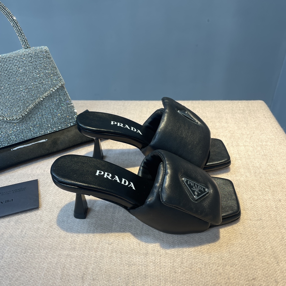 Pra*a Soft Padded Nappa Sandals Black For Women 2.6 in/ 6.5cm 1XX654_2DL8_F0002_F_065