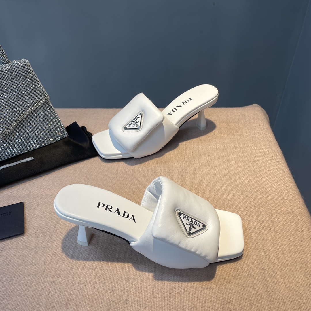 Pra*a Soft Padded Nappa Sandals White For Women 2.6 in/ 6.5cm 1XX654_2DL8_F0009_F_065