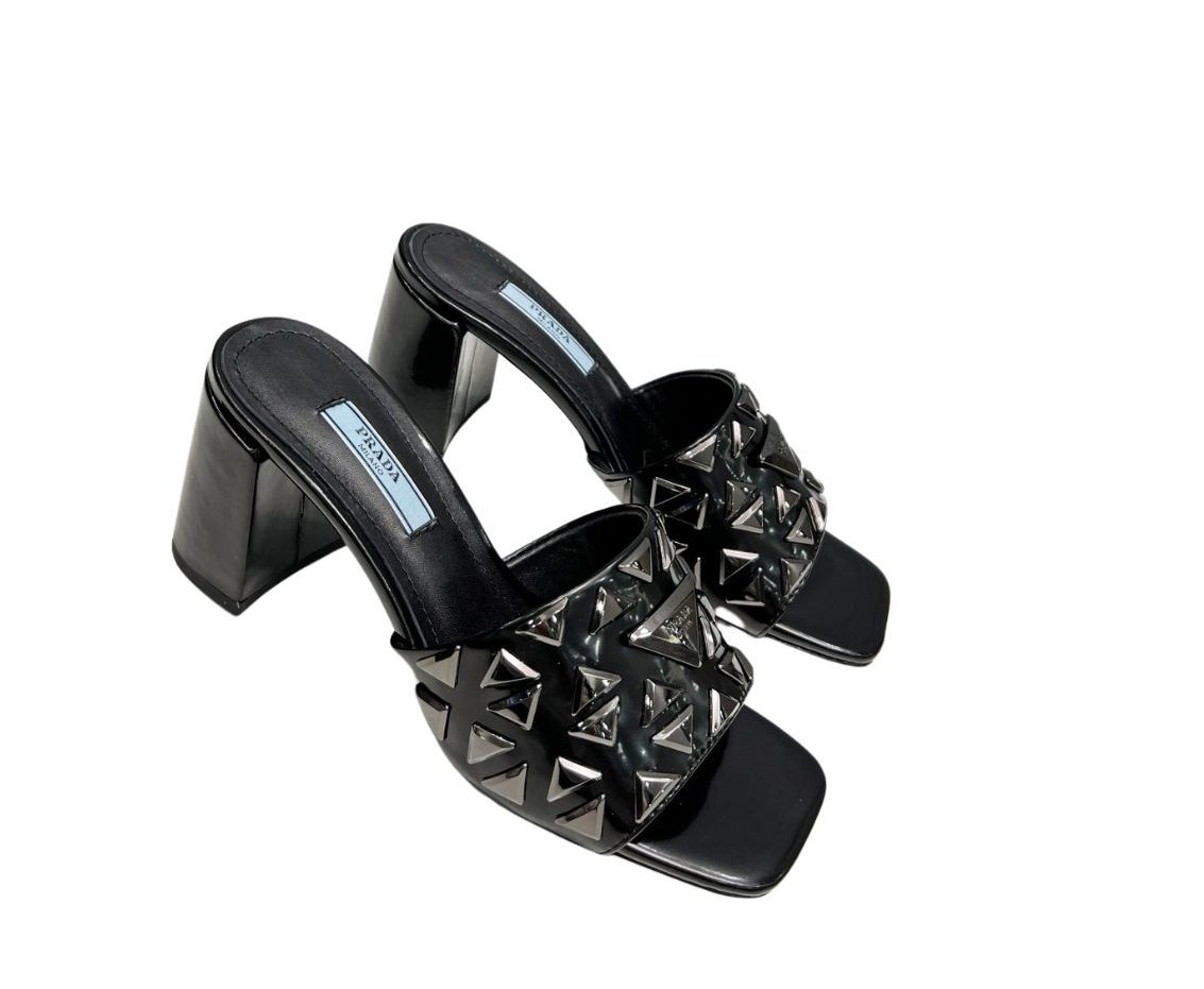 Pra*a Studded Metallic Mules Black For Women 2.6 in/ 6.5cm