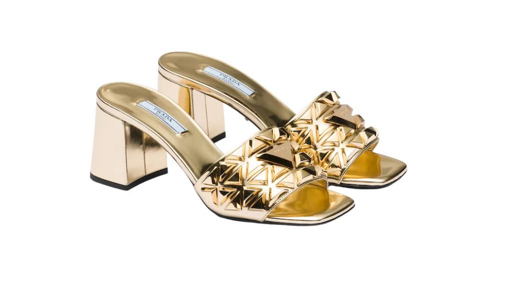 Pra*a Studded Metallic Mules Gold Tone For Women 2.6 in/ 6.5cm 1XX647_3LL5_F0522_F_065