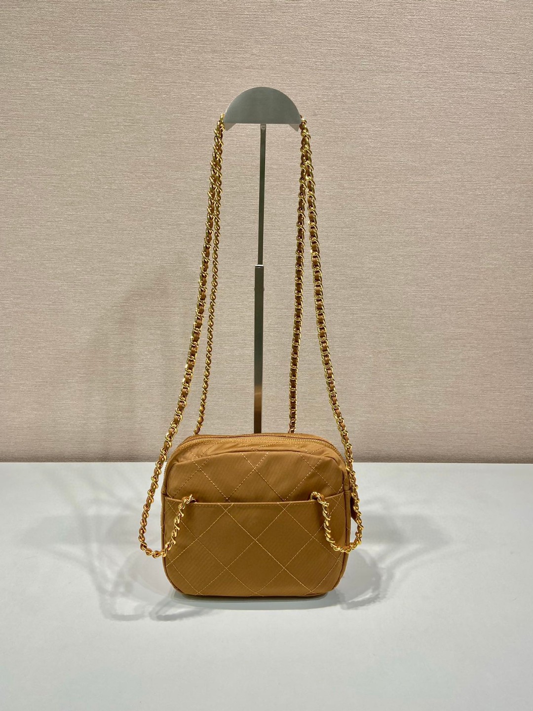 Pra*a Vintage Chain Rhombus Bag Brown/ Green Khaki For Women 7.5 in / 19 cm