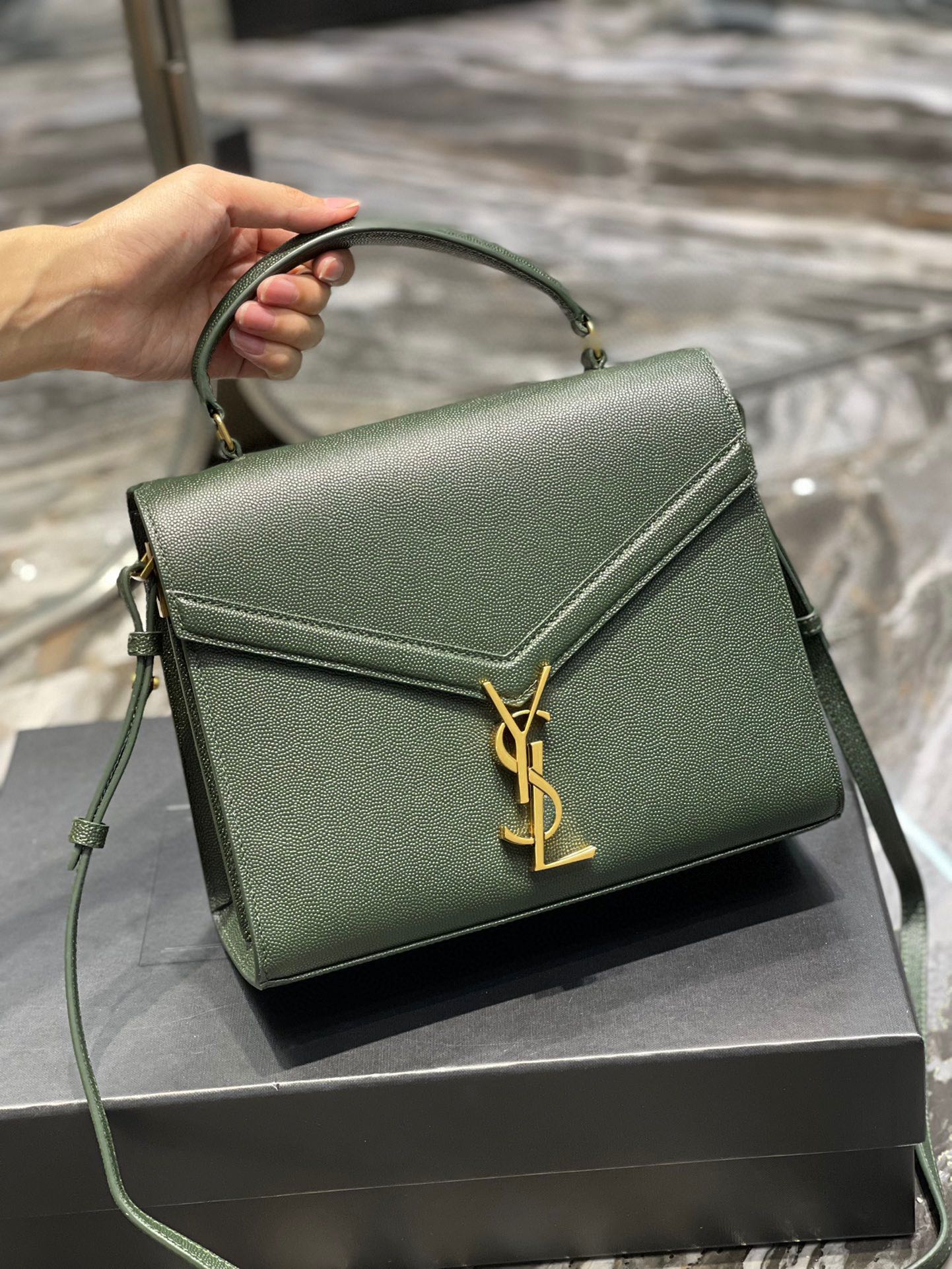 Sa1nt Lau*nt Cassandra Medium Top Handle Bag Black/Burgundy/Green/Grey/Light Yellow For Women‎ 9.6in/24.5cm 6239310SX0W2045