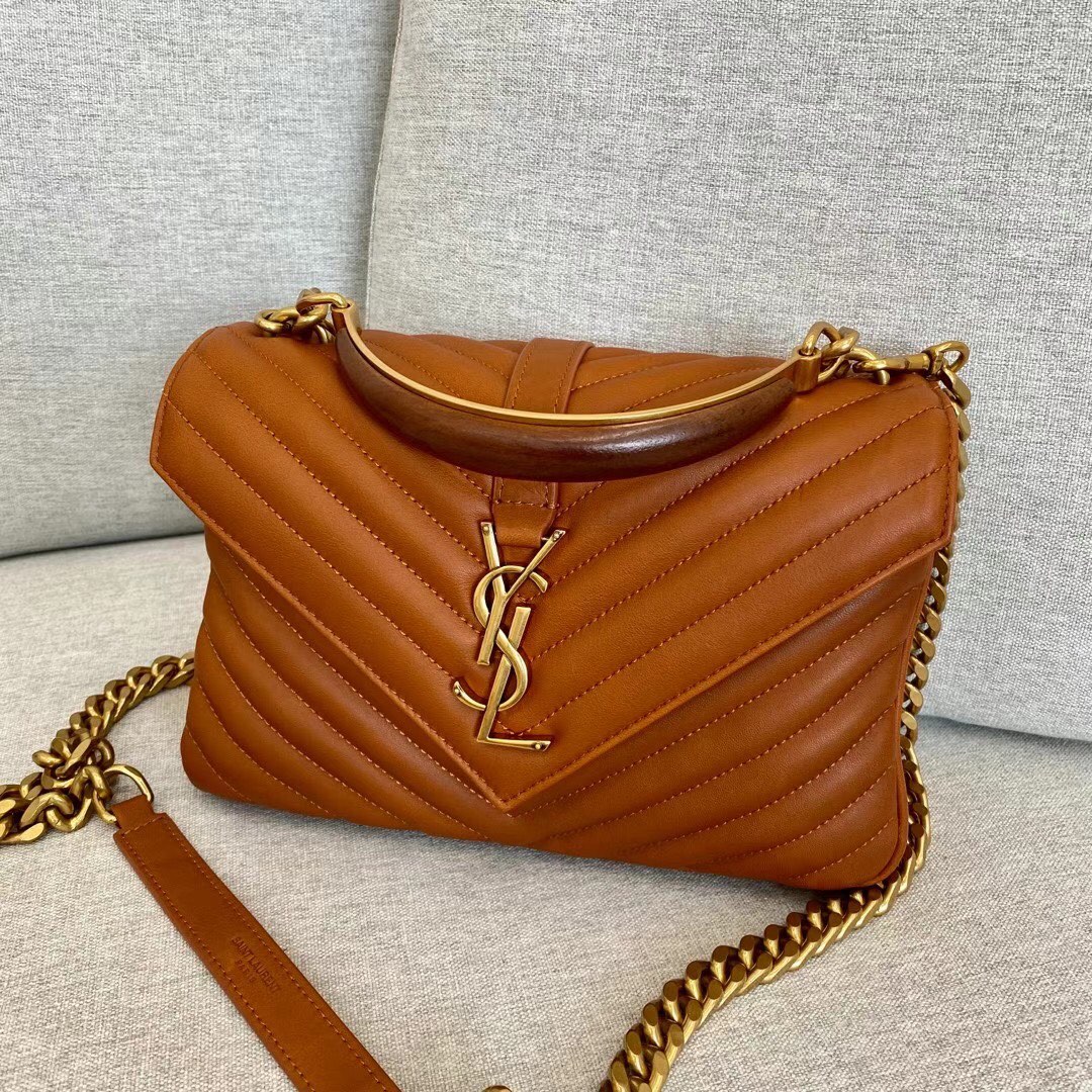 [True-to-ORIGINAL] Sa1nt Lau*nt College Medium Chain Bag Brown For Women‎ 9.4in/24cm 6002791U8077715