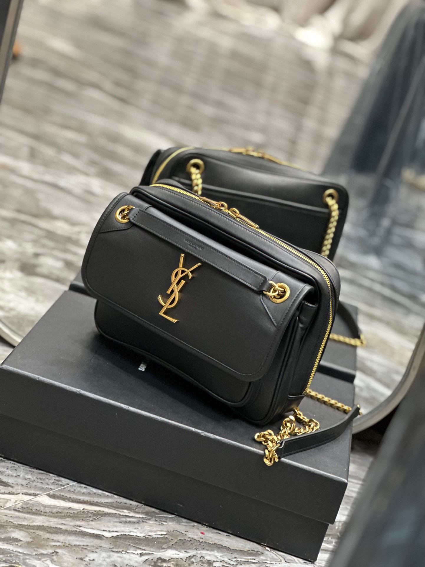Sa1nt Lau*nt Niki Baby Chain Bag Black/Brown For Women‎ 8.2in/21cm