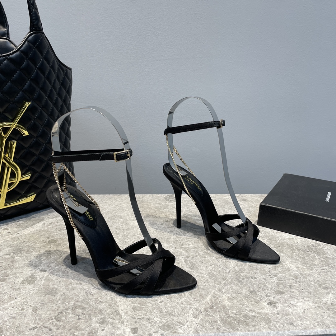 Sa1nt Lau*nt Melody Sandals In Crepe Satin Black For Women 7315611UUKK1000