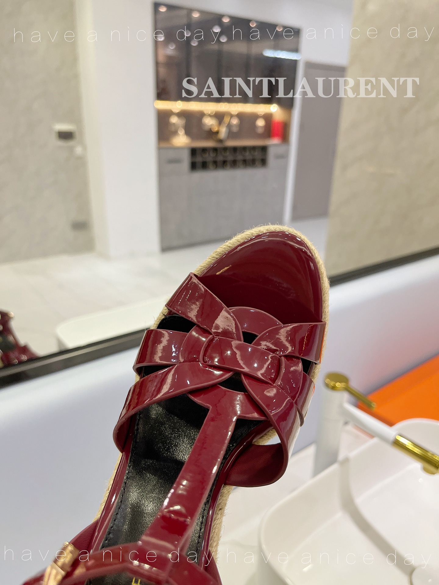 Sa1nt Lau*nt Tribute Espadrilles In Patent Burgundy For Women