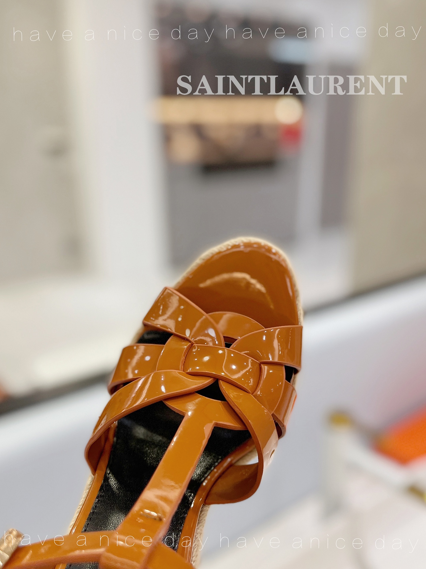Sa1nt Lau*nt Tribute Espadrilles In Patent Brown For Women