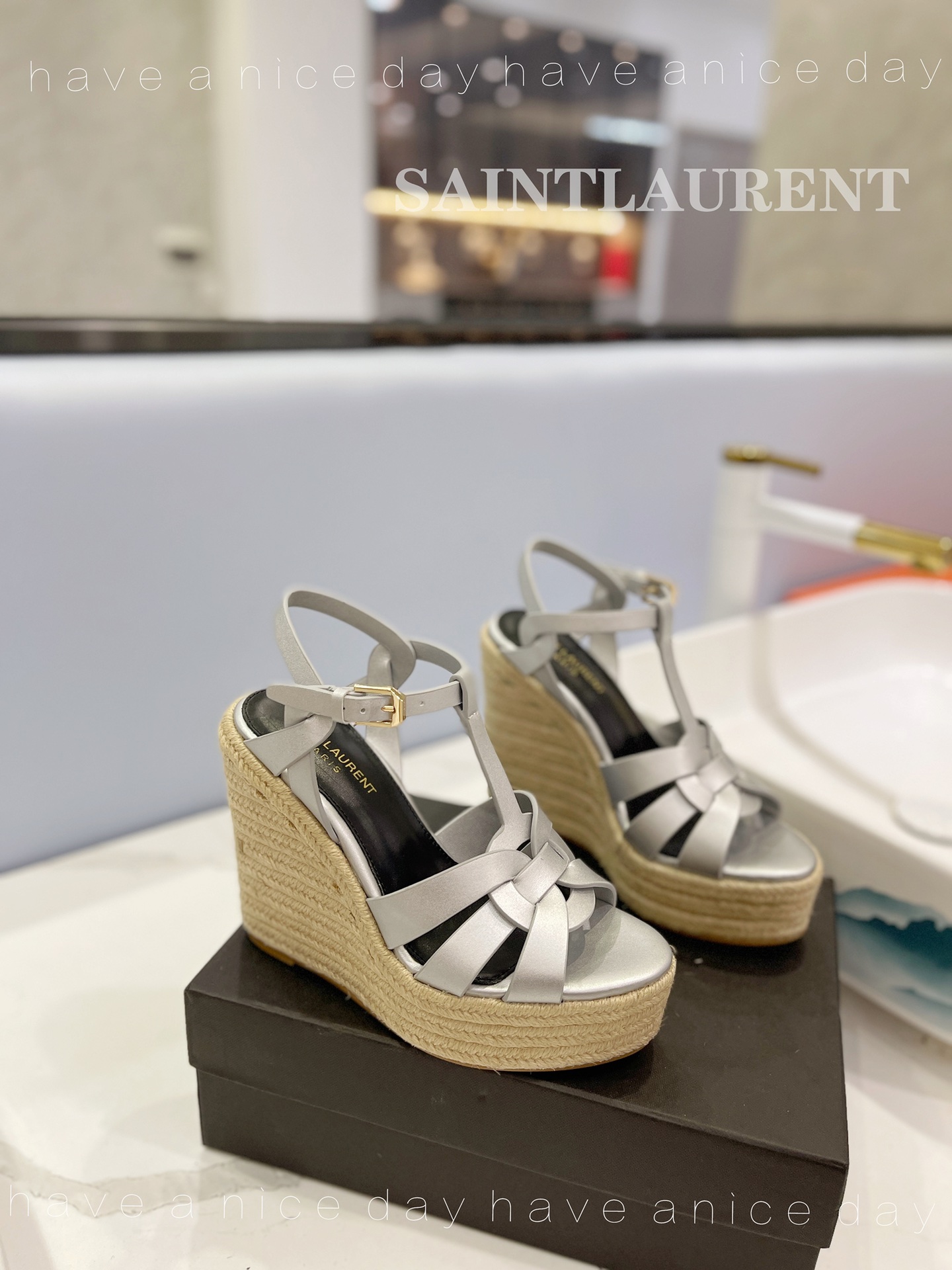 Sa1nt Lau*nt Tribute Espadrilles In Smooth Silver For Women