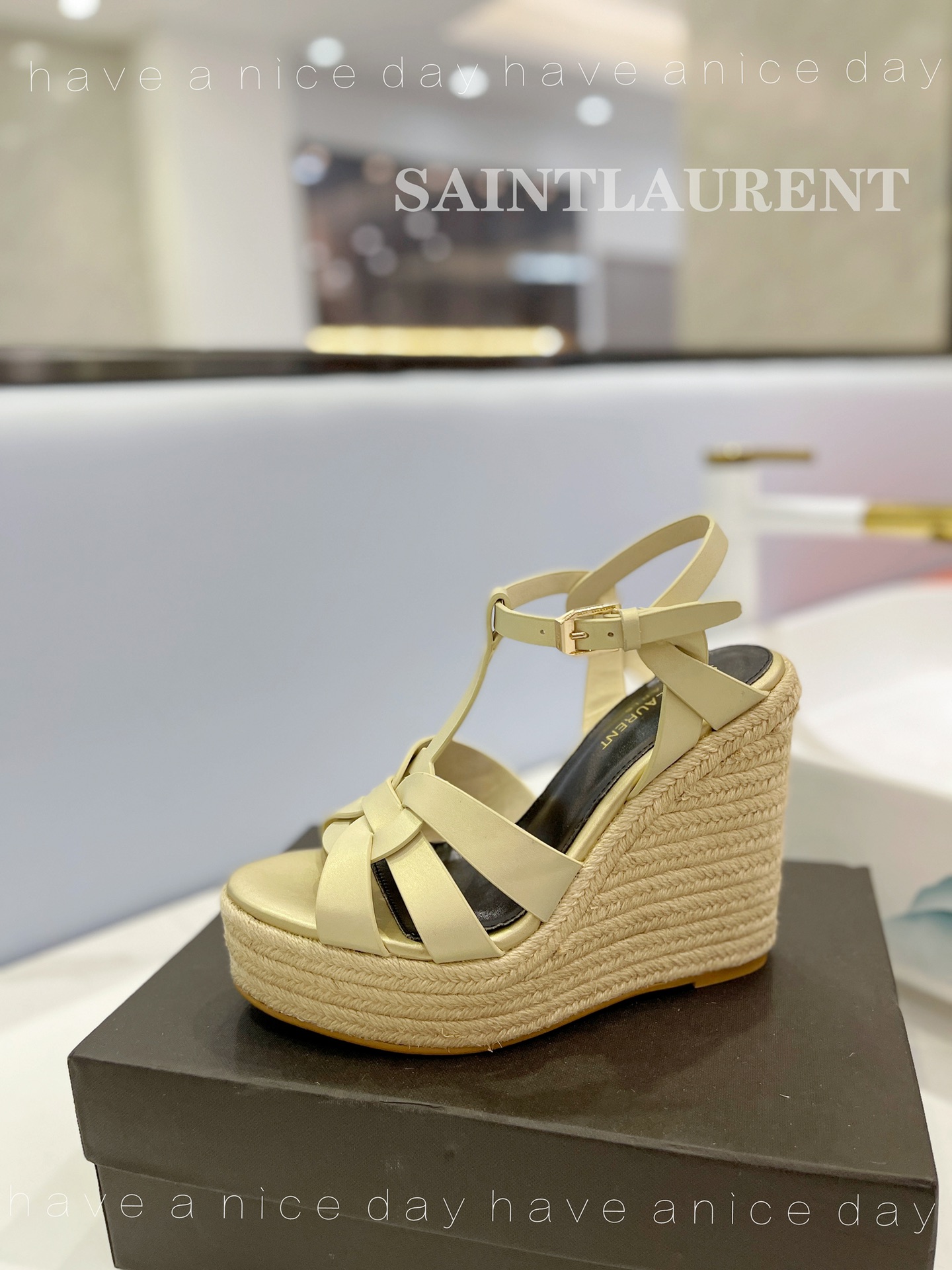 Sa1nt Lau*nt Tribute Espadrilles In Smooth Beige For Women