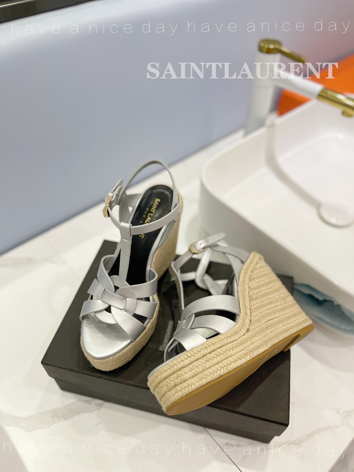 Sa1nt Lau*nt Tribute Espadrilles In Smooth Silver For Women