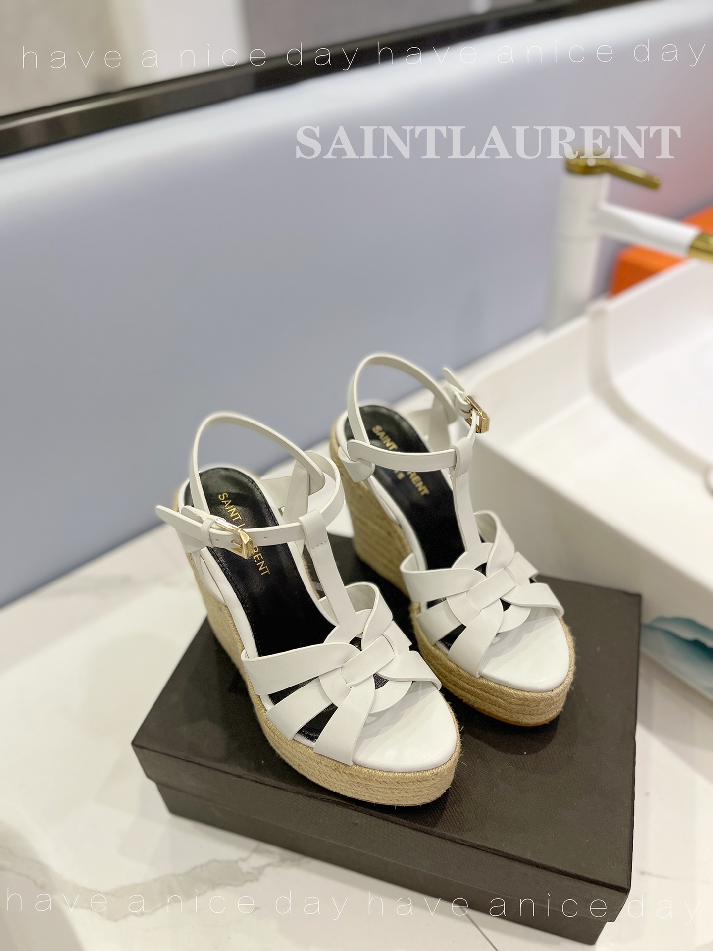 Sa1nt Lau*nt Tribute Espadrilles In Smooth White For Women 611924BZC009008