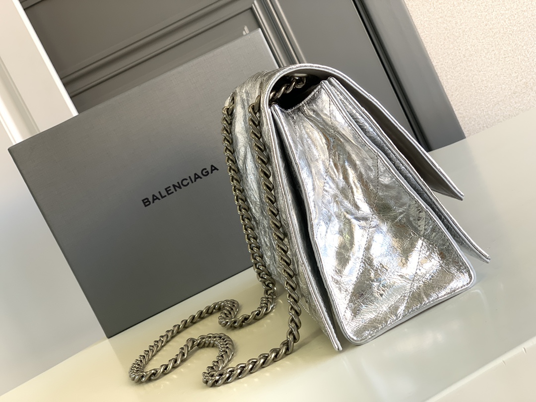 Ba1en*iaga Crush Medium Chain Bag Metallized Quilted In Sliver Tone For Women 12.2in/31cm 716351210IW8110