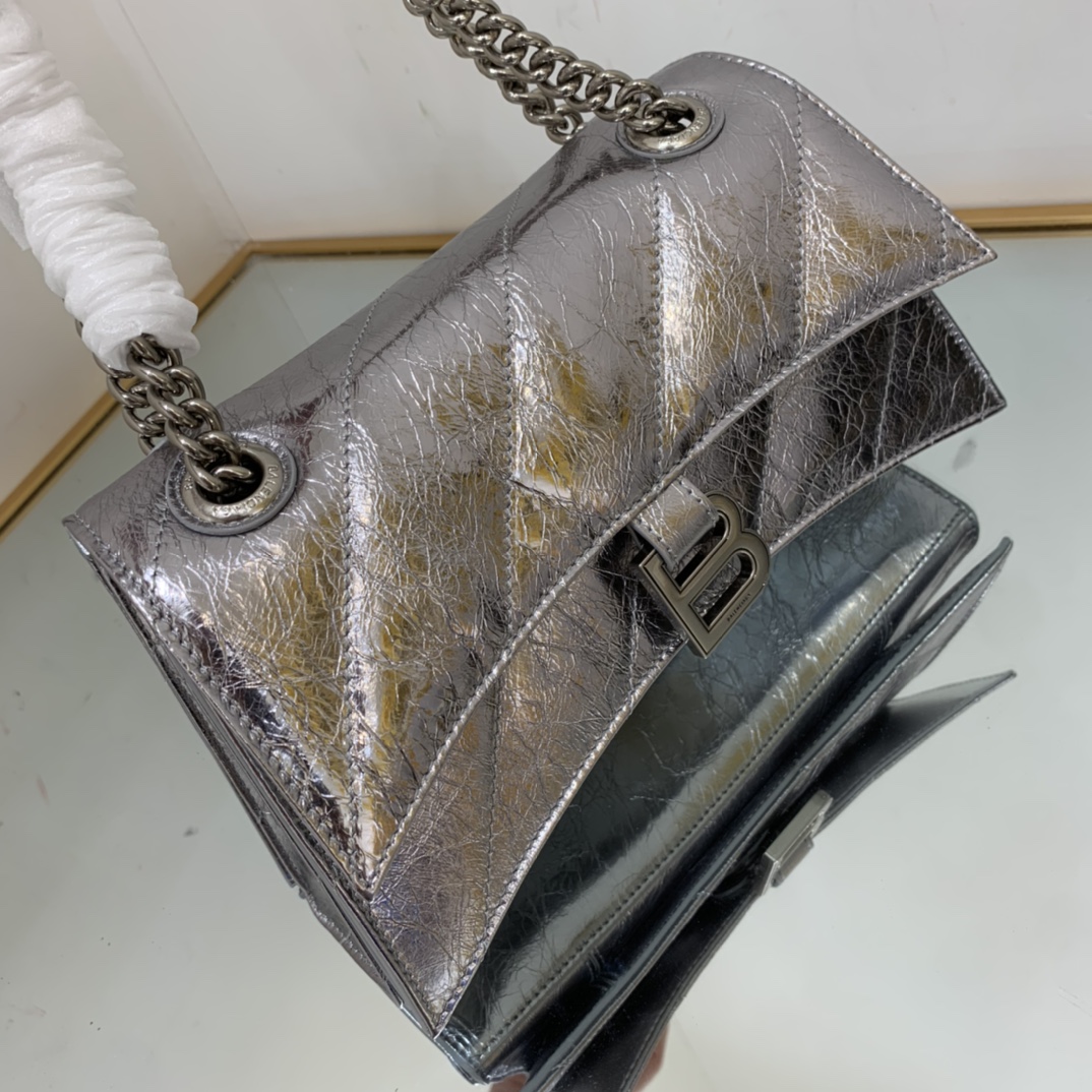 Ba1en*iaga Crush Small Chain Bag Quilted In Sliver Tone For Women 9.8in/25cm 716351210IW8110