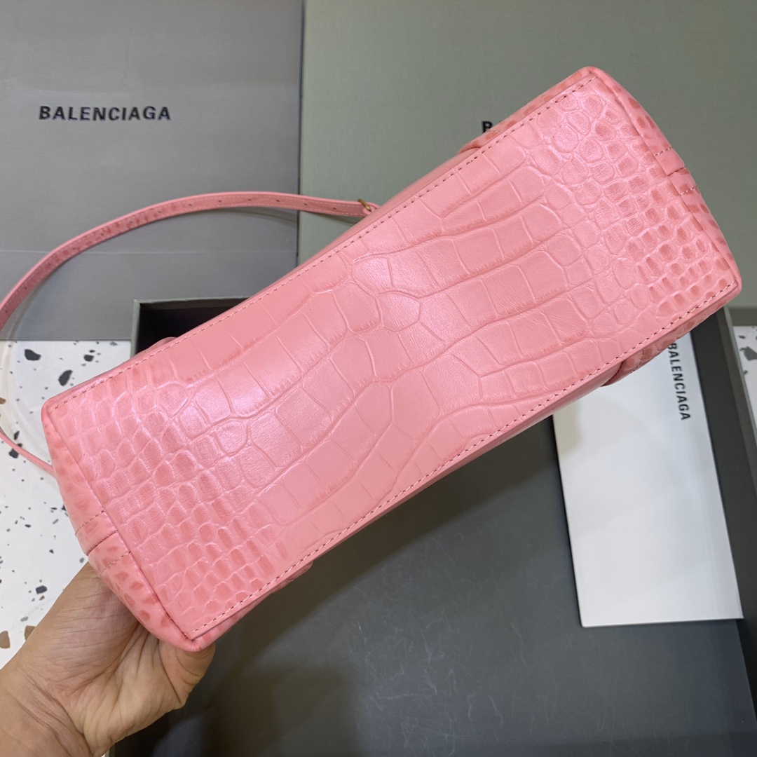 Ba1en*iaga Editor Small Top Handle Bag Embossed Black/Pink For Women 10.6 in/27 cm