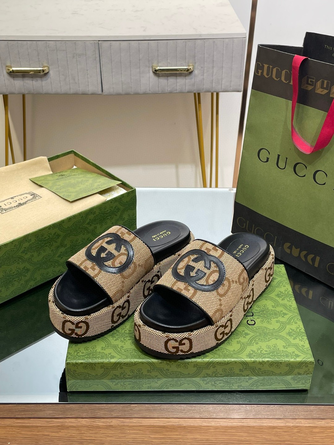 Gvc*1 Platform Slide Sandal Brown For Women ‎
