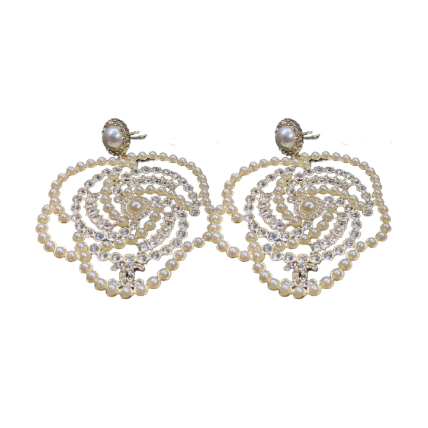 Ch**el Big Camellia Pearl Earrings Gold Tone For Women