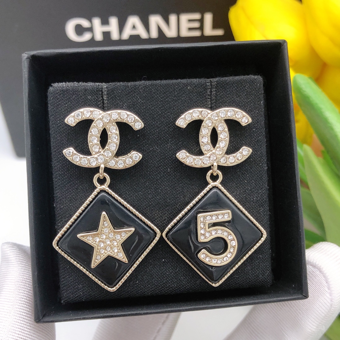 Ch**el Card Earrings Black For Women