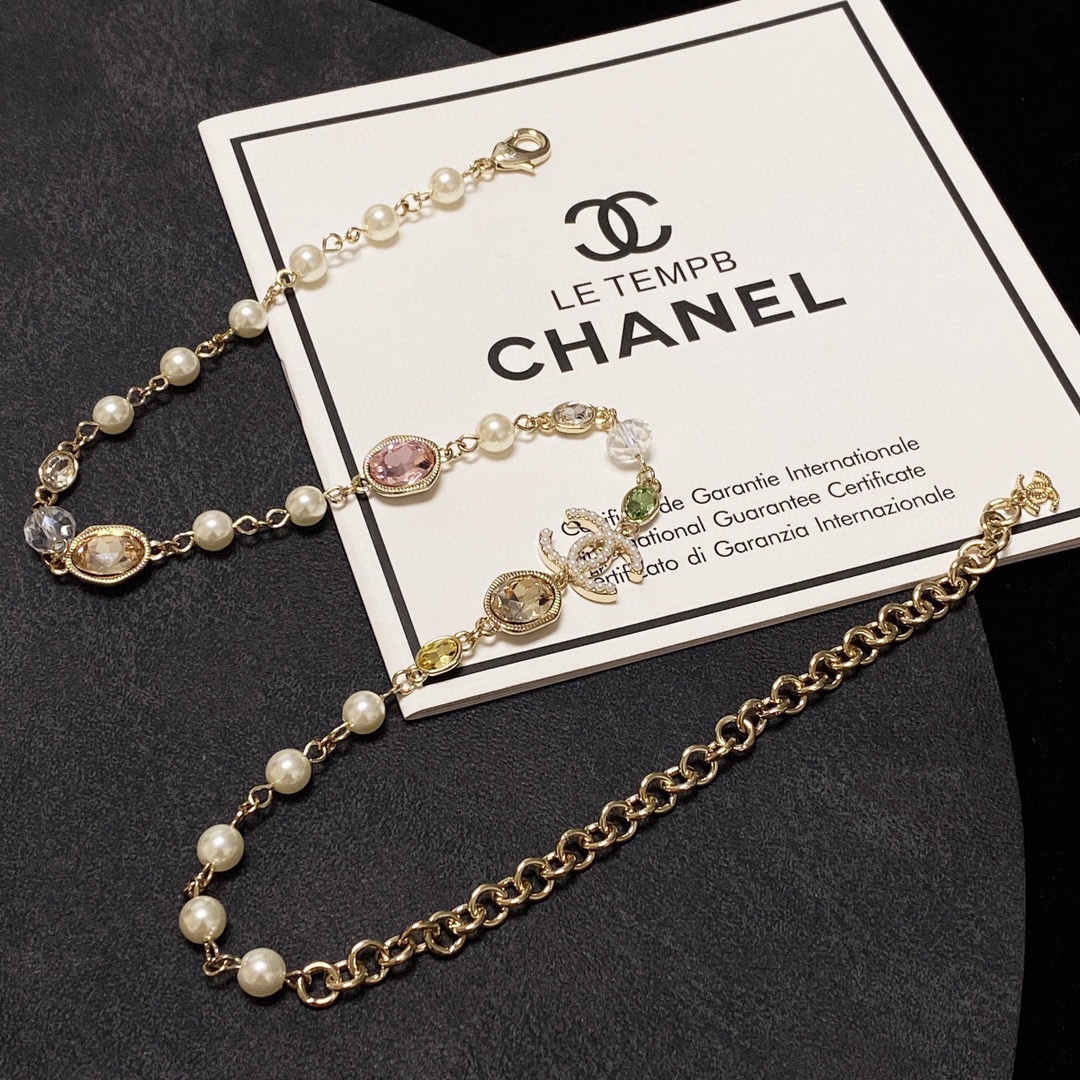 Ch**el Crystal Necklace Gold For Women