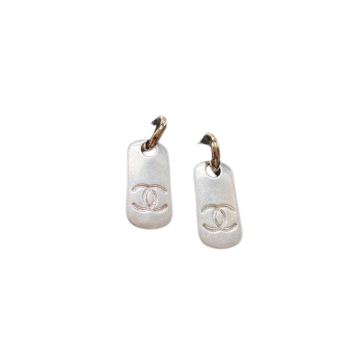 Ch**el Dangling Big Tag Earrings Gold Tone For Women