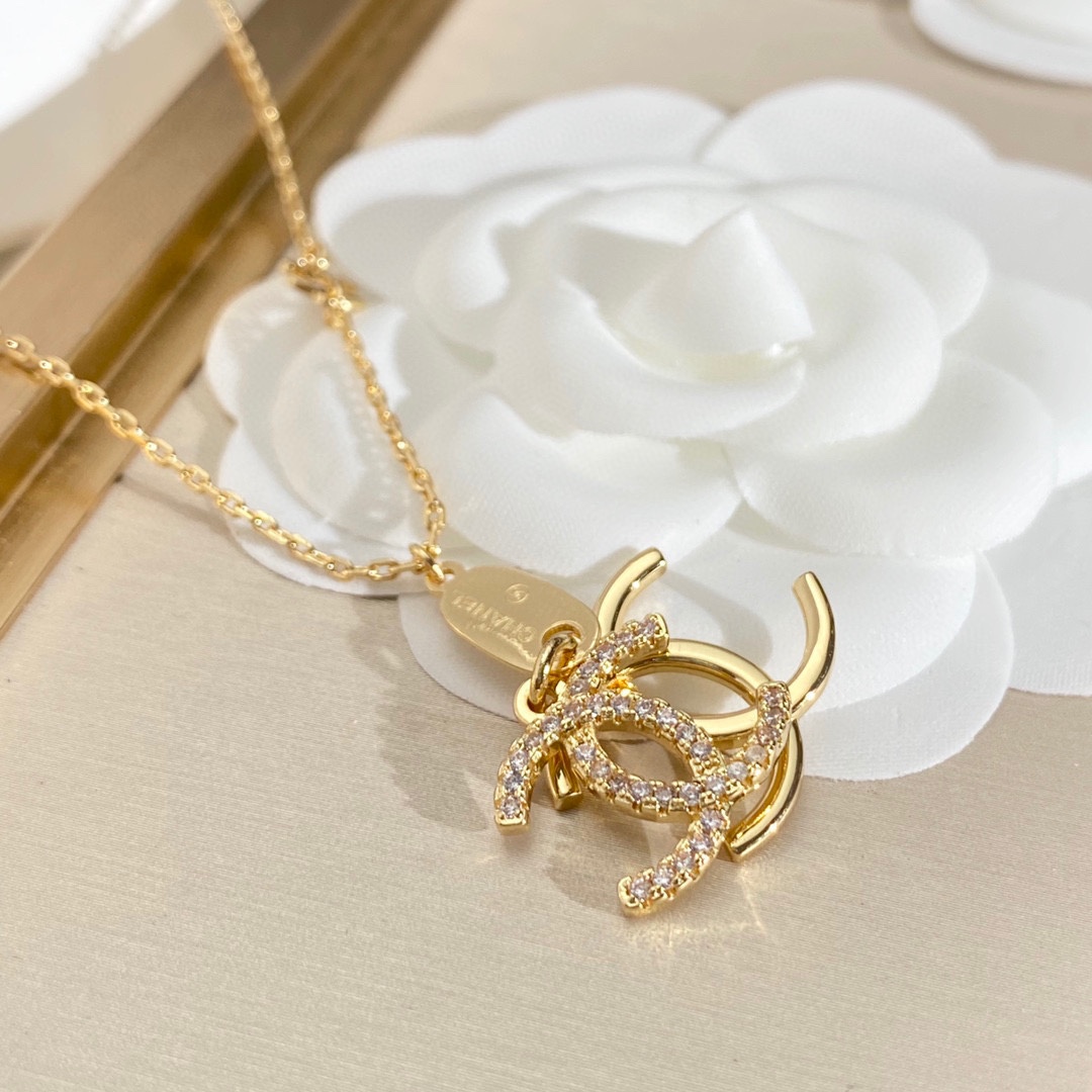 Ch**el Double C Necklace Gold For Women