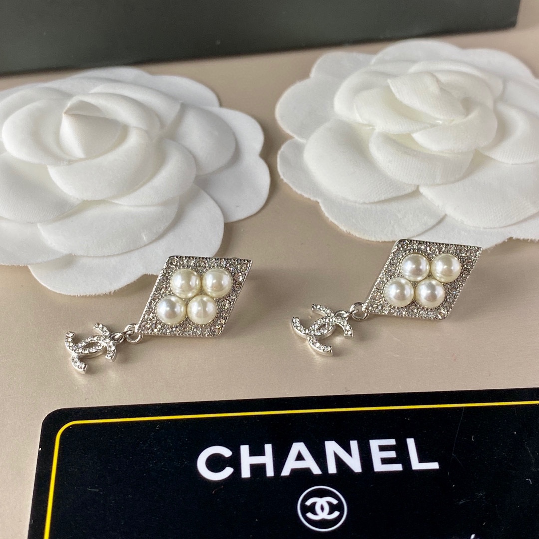 Ch**el Double C Pendant Earrings Silver For Women
